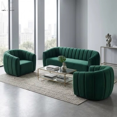 Emerald Green Channel Tufted Curved Sofa Set-MZ3927