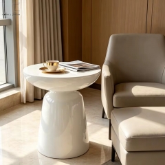 Glossy White Pedestal Side Table-MZ6684