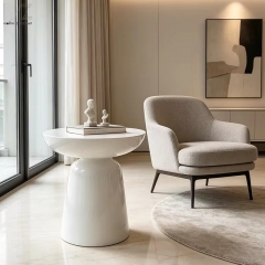 Glossy White Pedestal Side Table-MZ6684