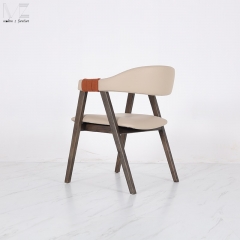 Walnut Wood Arm Dining Chair with Leather Strap Detail-MZ9847