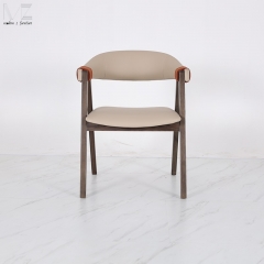 Walnut Wood Arm Dining Chair with Leather Strap Detail-MZ9847
