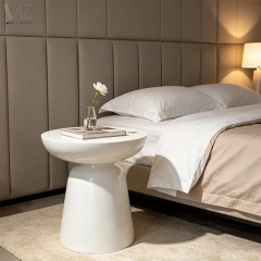 Glossy White Pedestal Side Table-MZ6684