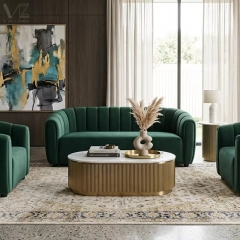 Emerald Green Channel Tufted Curved Sofa Set-MZ3927