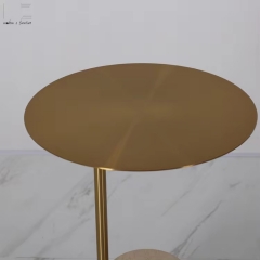 Brass Finish Round Side Table with Stone Base-MZ4603