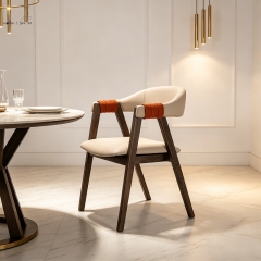 Walnut Wood Arm Dining Chair with Leather Strap Detail-MZ9847