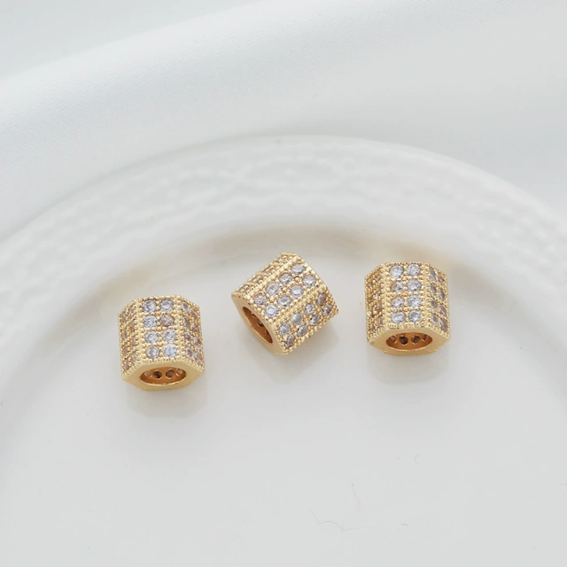 14k gold package color micro inset zircon bucket beads six-sided cylindrical 8mm transfer beads diy large hole with bead bracelet item