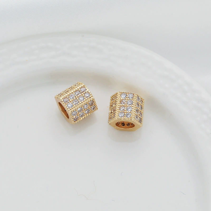 14k gold package color micro inset zircon bucket beads six-sided cylindrical 8mm transfer beads diy large hole with bead bracelet item
