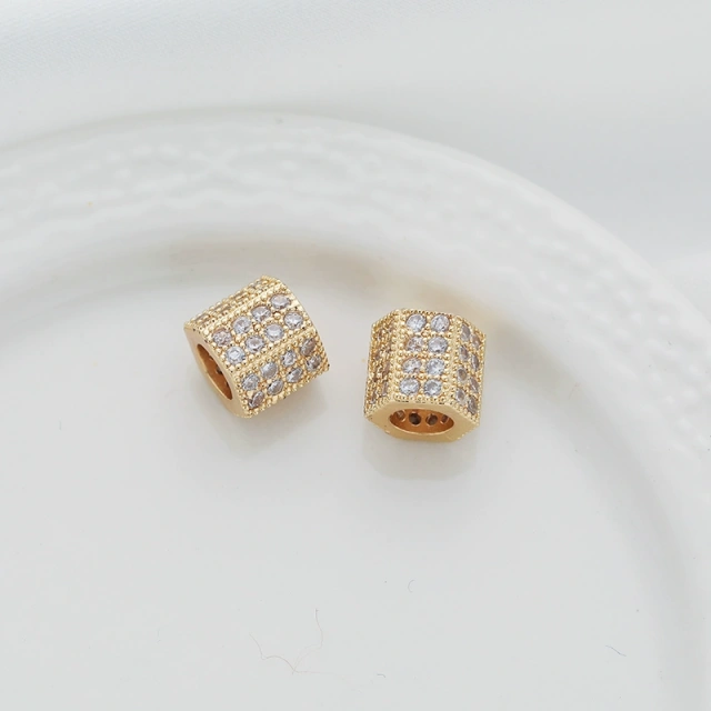 14k gold package color micro inset zircon bucket beads six-sided cylindrical 8mm transfer beads diy large hole with bead bracelet item