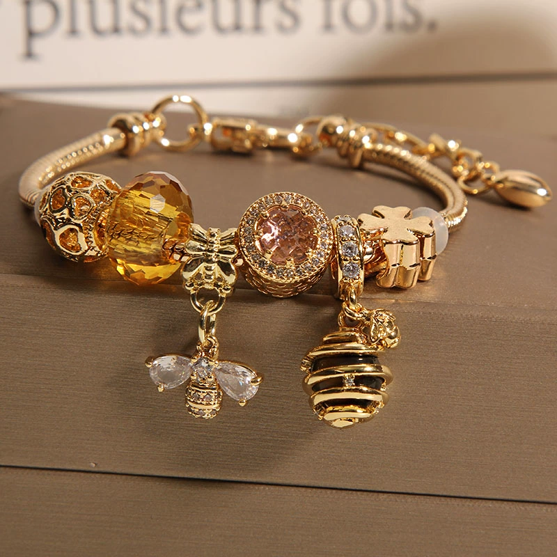 Pan House style Rose Gold Bee Hive bracelet female Korean version crystal bracelet student BFF bracelet gift tide