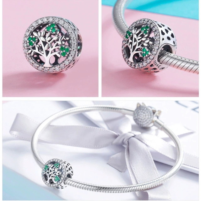 Original Style Silver Charm Original Beads DIY925 Sterling silver beaded bracelet Necklace Pendant Rose Tree flowers