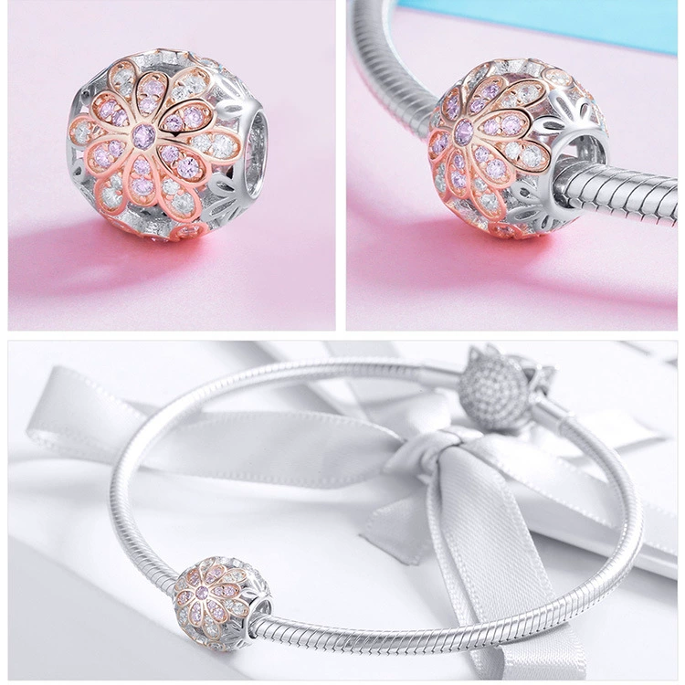 Original Style Silver Charm Original Beads DIY925 Sterling silver beaded bracelet Necklace Pendant Rose Tree flowers