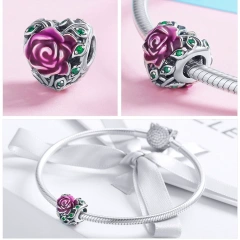 Original Style Silver Charm Original Beads DIY925 Sterling silver beaded bracelet Necklace Pendant Rose Tree flowers