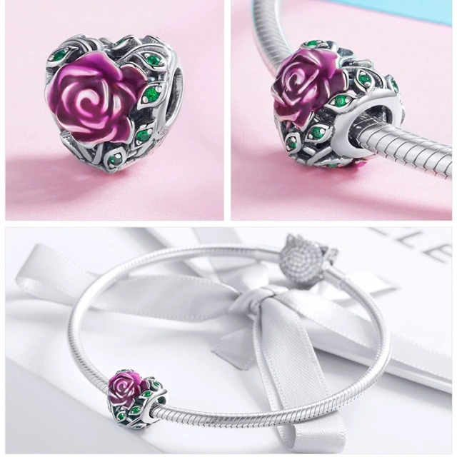 Original Style Silver Charm Original Beads DIY925 Sterling silver beaded bracelet Necklace Pendant Rose Tree flowers