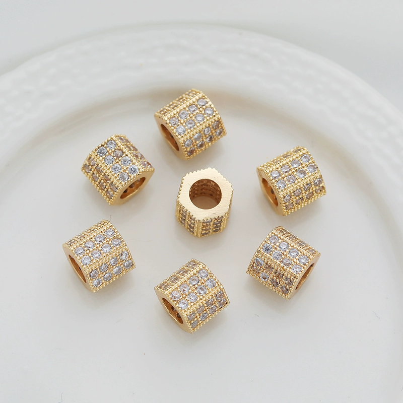 14k gold package color micro inset zircon bucket beads six-sided cylindrical 8mm transfer beads diy large hole with bead bracelet item
