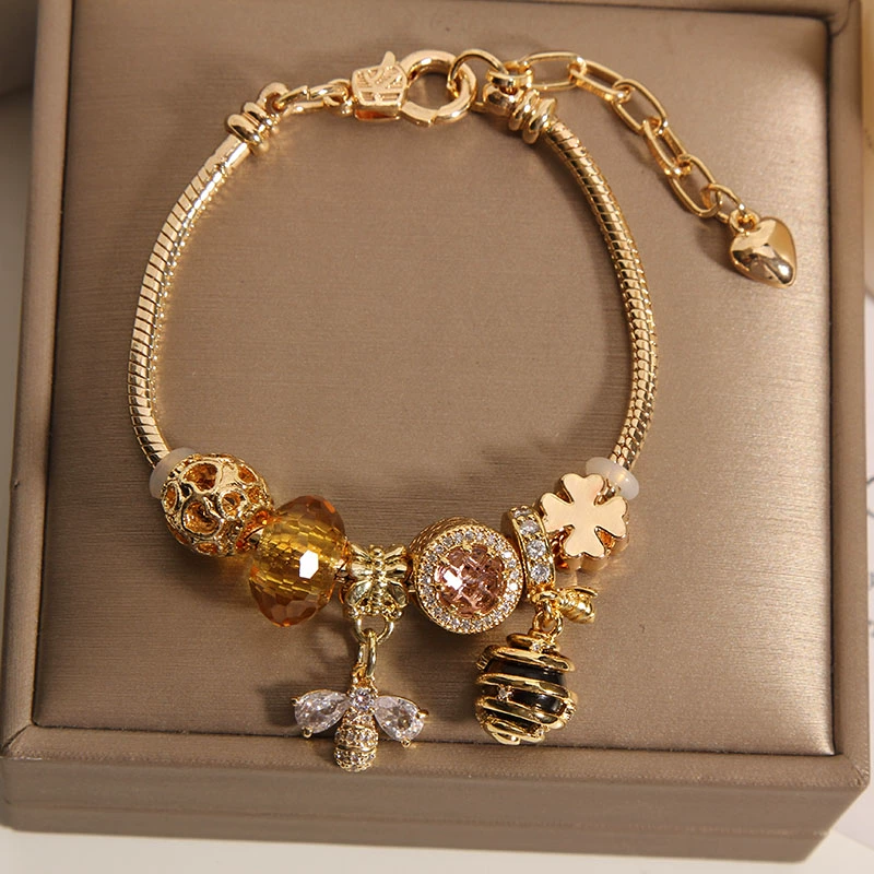 Pan House style Rose Gold Bee Hive bracelet female Korean version crystal bracelet student BFF bracelet gift tide