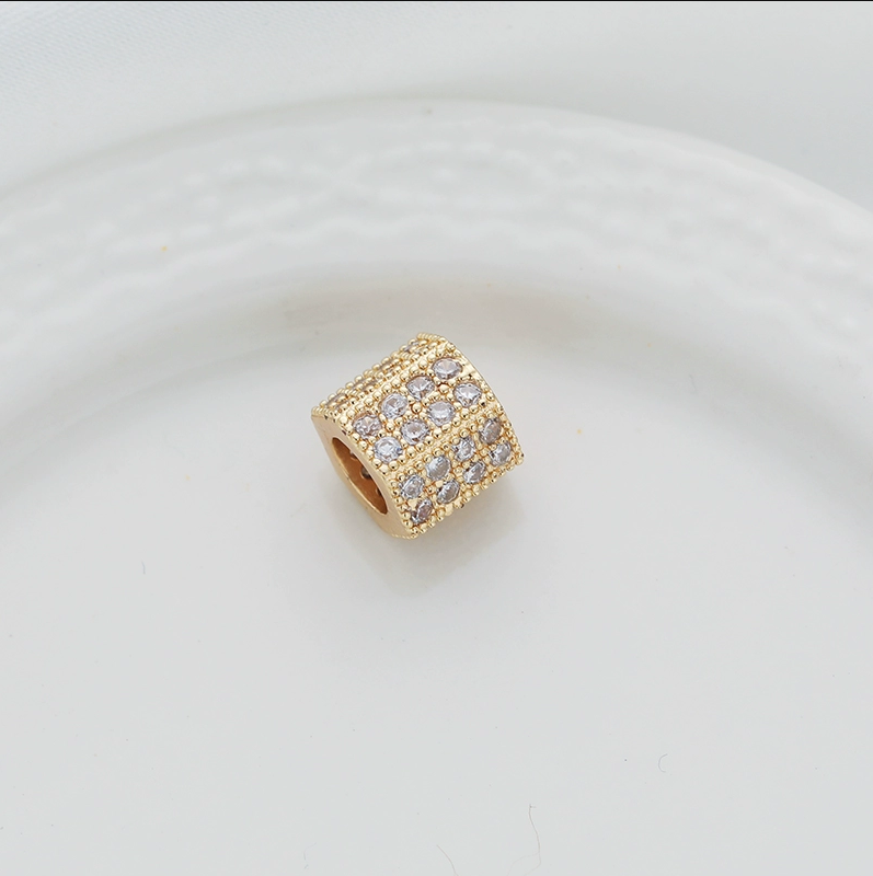 14k gold package color micro inset zircon bucket beads six-sided cylindrical 8mm transfer beads diy large hole with bead bracelet item