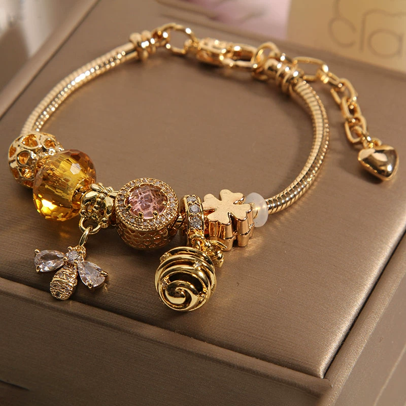 Pan House style Rose Gold Bee Hive bracelet female Korean version crystal bracelet student BFF bracelet gift tide