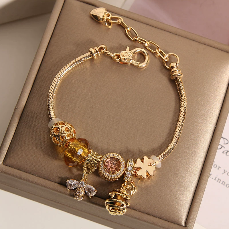 Pan House style Rose Gold Bee Hive bracelet female Korean version crystal bracelet student BFF bracelet gift tide