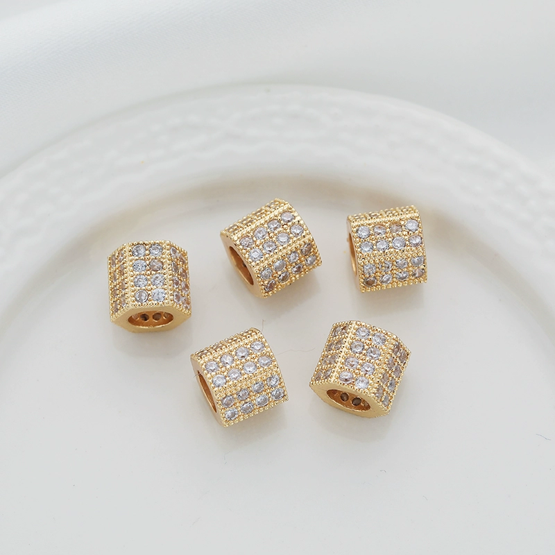 14k gold package color micro inset zircon bucket beads six-sided cylindrical 8mm transfer beads diy large hole with bead bracelet item