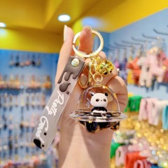 Transparent black oil floating panda keychain female cute fashion exquisite bag hanging decoration car key chain pendant