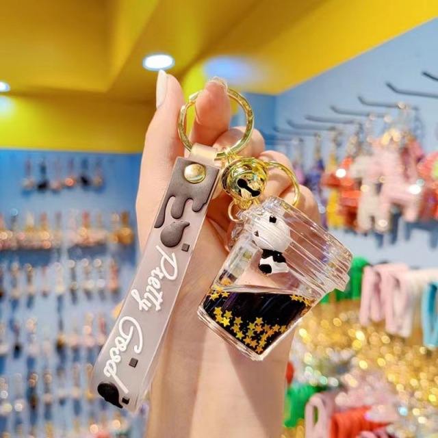 Transparent black oil floating panda keychain female cute fashion exquisite bag hanging decoration car key chain pendant