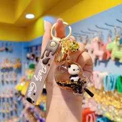 Transparent black oil floating panda keychain female cute fashion exquisite bag hanging decoration car key chain pendant