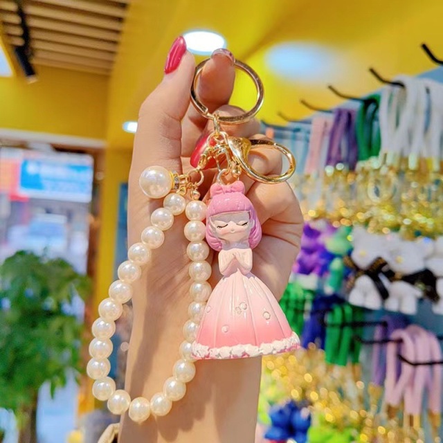 Cartoon resin Princess Pearl keychain girl cute girl heart ins Wind mobile phone chain bracelet keychain bag