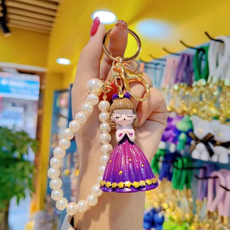 Cartoon resin Princess Pearl keychain girl cute girl heart ins Wind mobile phone chain bracelet keychain bag