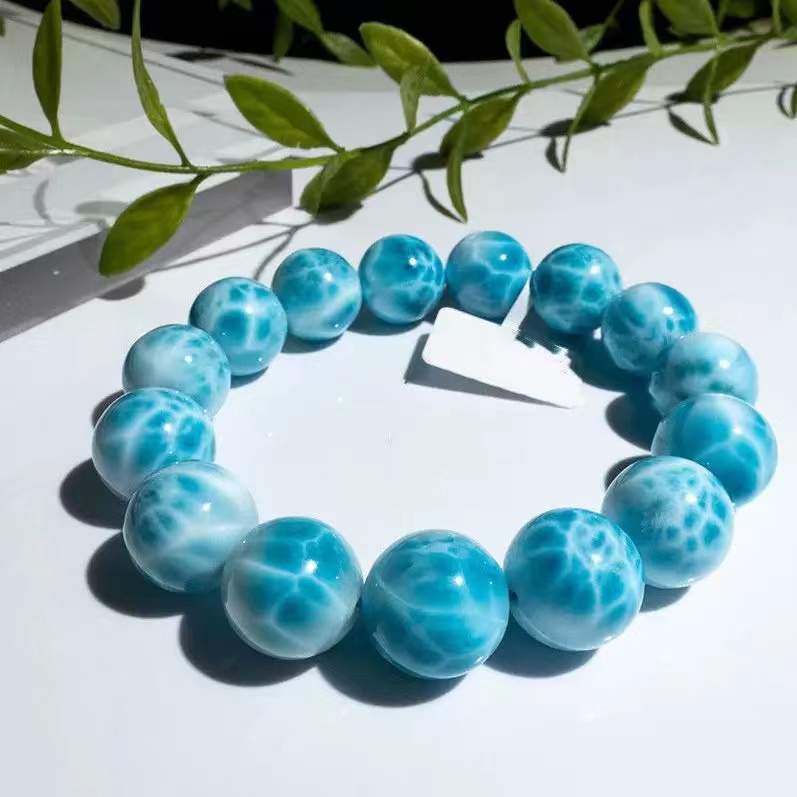 Natural Blue Larimar Gemstone Round Beads Bracelet 11mm Women Men Blue Larimar Beads Bracelet AAAAAA