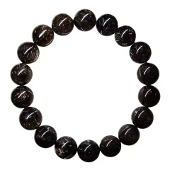 Natural Black Copper Rutilated Quartz Titanium Bracelet Genuine 9.8mm Crystal Women Men Round Beads Wealthy Stone Brazil AAAAA