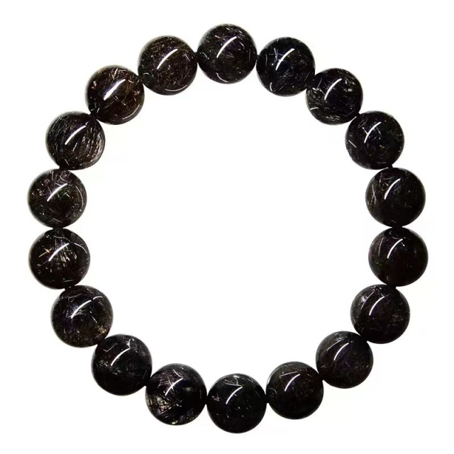 Natural Black Copper Rutilated Quartz Titanium Bracelet Genuine 9.8mm Crystal Women Men Round Beads Wealthy Stone Brazil AAAAA