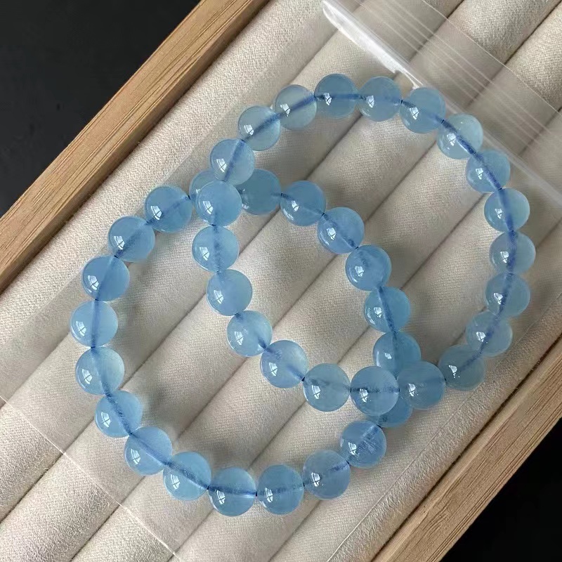 Natural Blue Aquamarine Clear Rectangle Beads Bracelet 9mm For Women Men Brazil Stretch Blue Aquamarine Jewelry AAAAA
