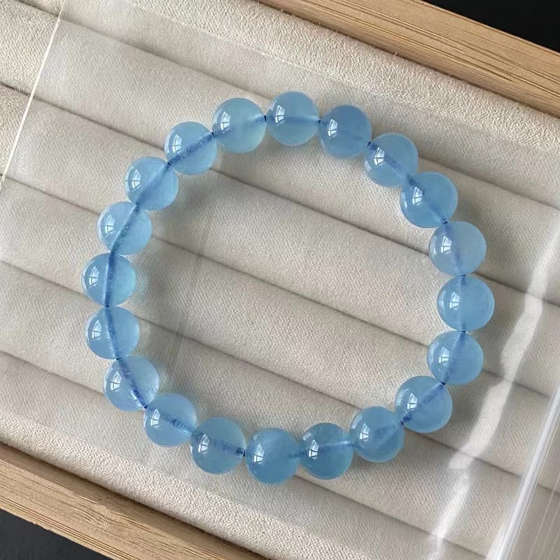 Natural Blue Aquamarine Clear Rectangle Beads Bracelet 9mm For Women Men Brazil Stretch Blue Aquamarine Jewelry AAAAA