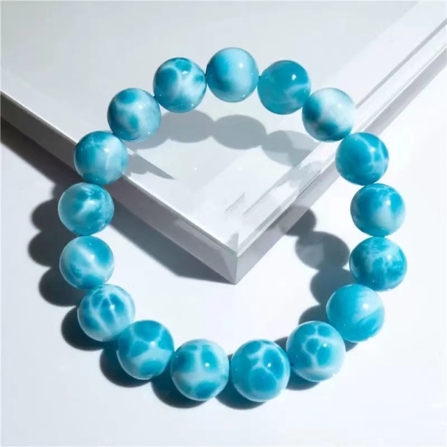 Natural Blue Larimar Gemstone Round Beads Bracelet 11mm Women Men Blue Larimar Beads Bracelet AAAAAA