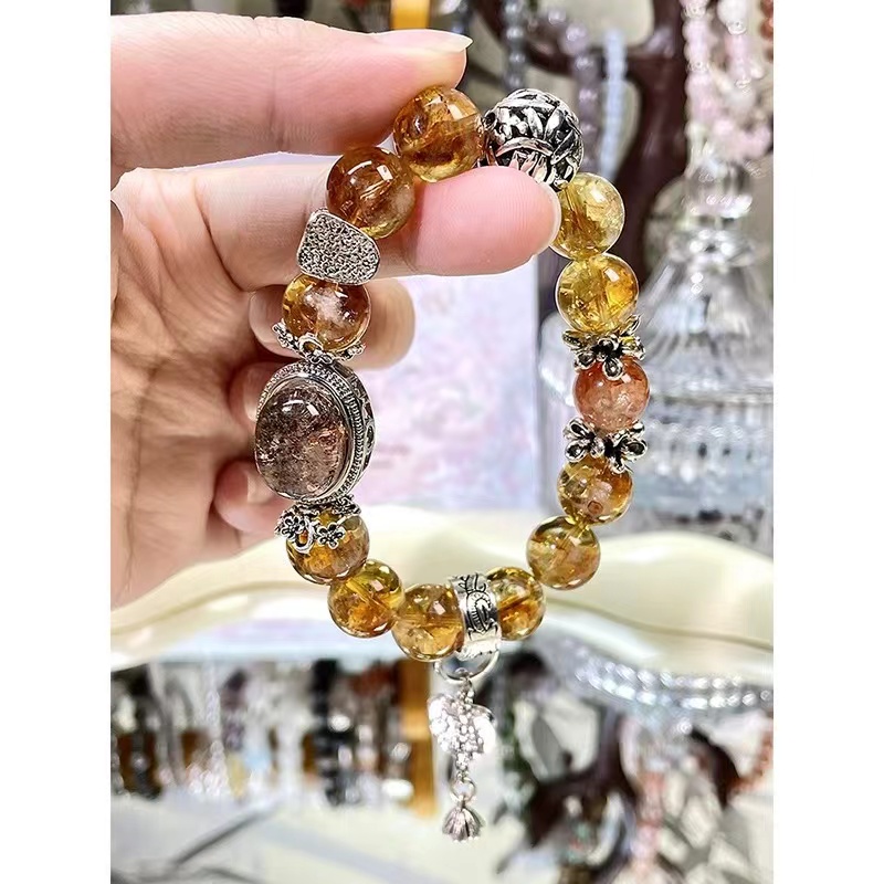 Natural crystal 925 silver bracelet female yellow tower crystal yellow gum flower