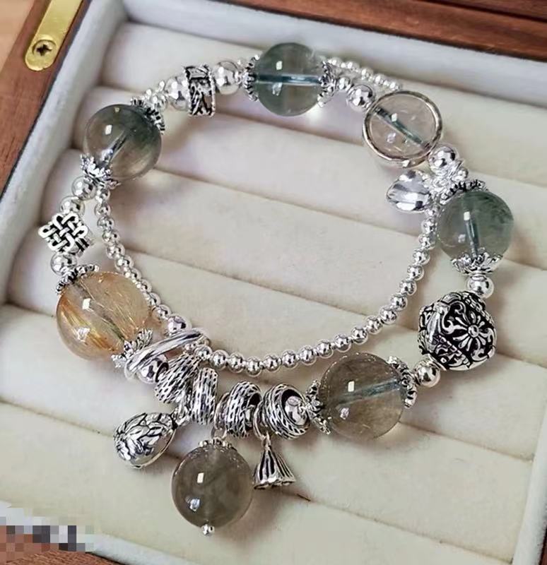 Natural Crystal Green Ghost 925 silver accessory girls bracelet