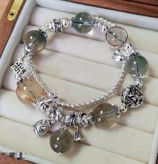 Natural Crystal Green Ghost 925 silver accessory girls bracelet
