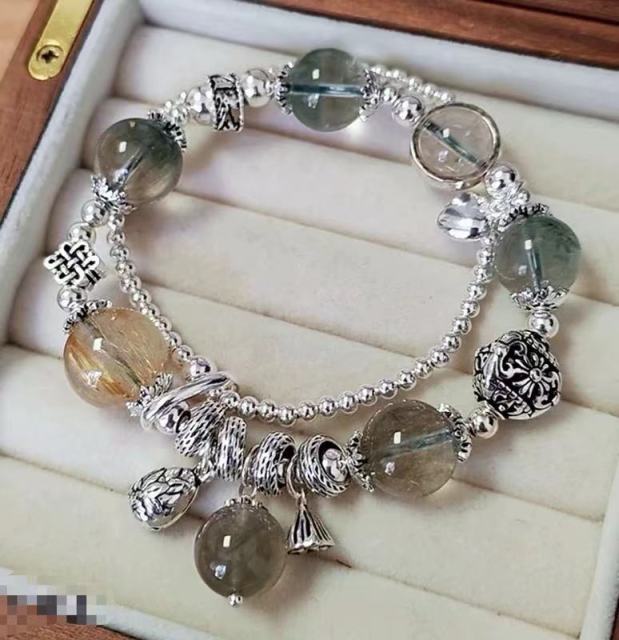 Natural Crystal Green Ghost 925 silver accessory girls bracelet
