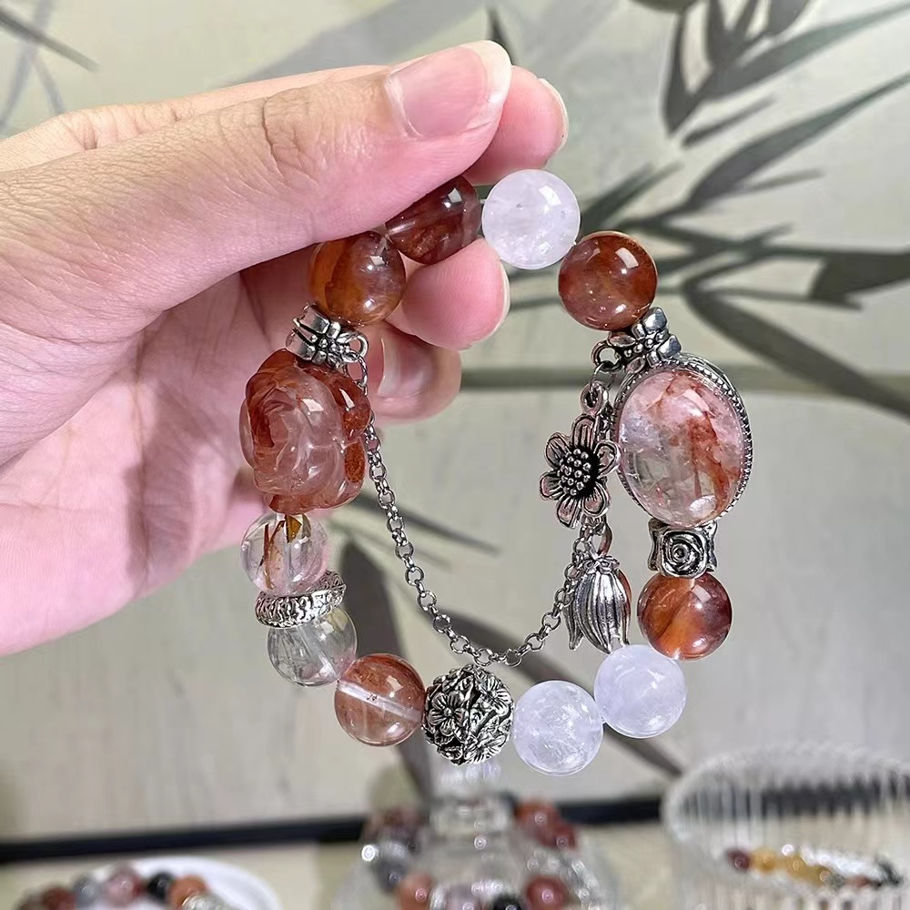 Natural crystal 925 silver bracelet female yellow tower crystal yellow gum flower