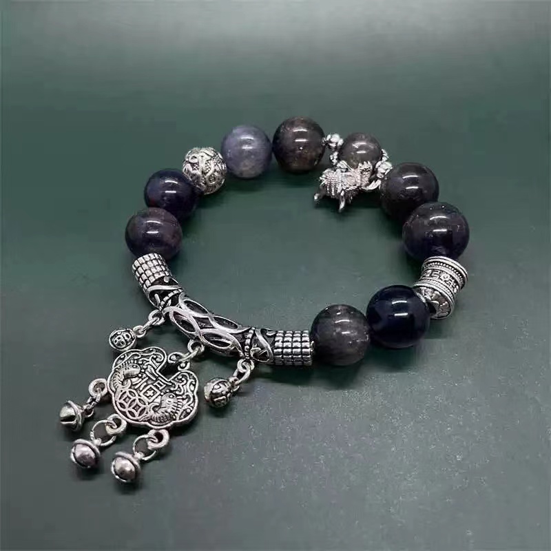 Crystal ornaments, retroclassical hollow bamboo half-pipe, safe lock, bells, tassels, beads, handmade DIY accessories