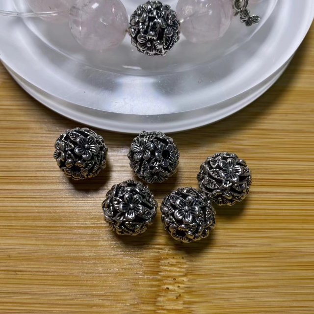 Color-retaining imitation retro silver crystal bracelet flower holder bead spacer DIY copper accessories