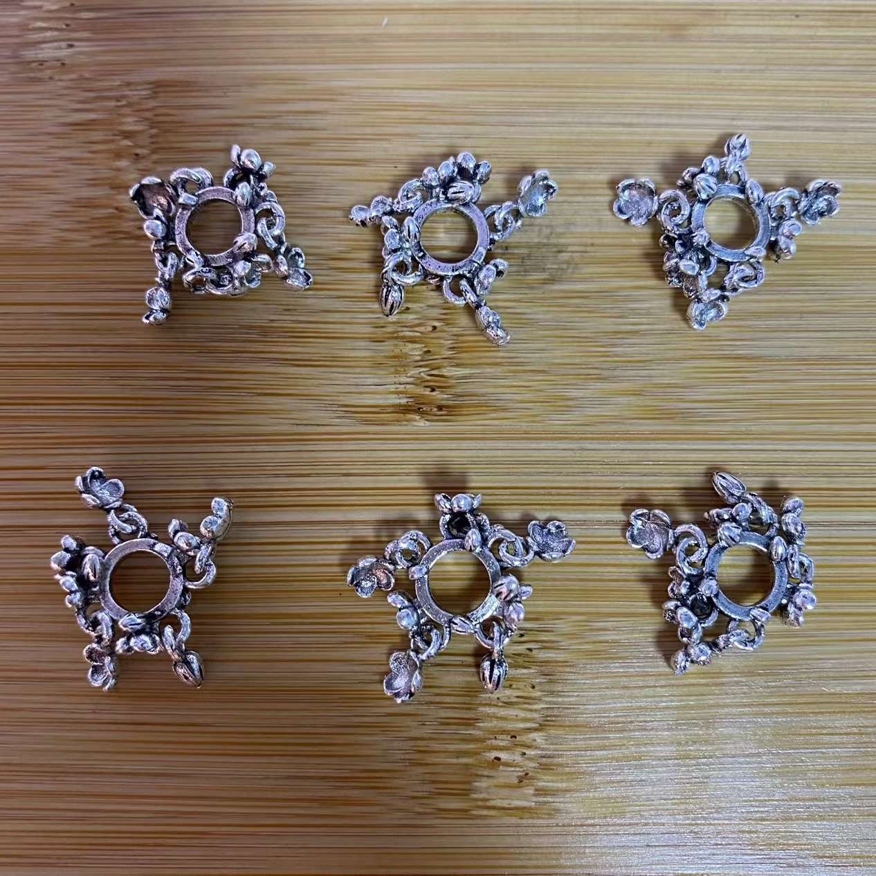 Color-retaining imitation retro silver crystal bracelet flower holder bead spacer DIY copper accessories
