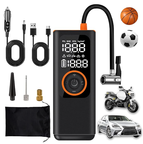 Portable car tire air pump, motorcycles, bicycles, balls