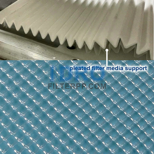 pleats support net for high flow filter cartridge
