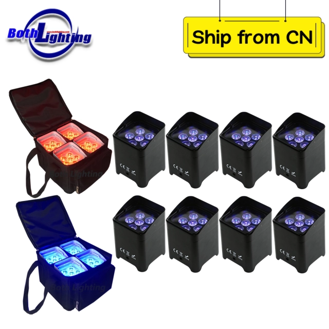 8pcs with 2 bags Wedding Uplight 6x18w RGBWA+UV 6 in 1 led par light  wireless battery & Remote Control par light