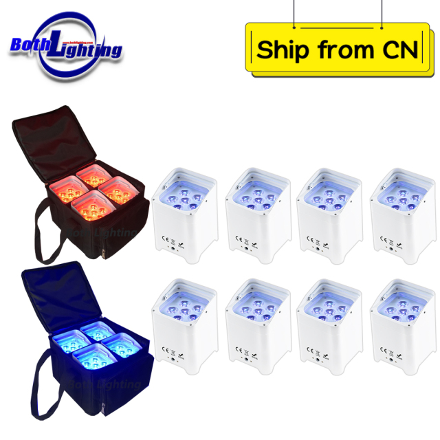 8pcs with 2 bags Wedding Uplight 6x18w RGBWA+UV 6 in 1 led par light wireless battery &amp; Remote Control par light
