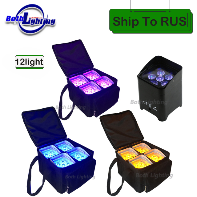 Free Shipping 12PCS/Soft Bag 6X18W Battery Powered Wireless RGBWA UV LED DJ lightings Events Wedding Par Uplight