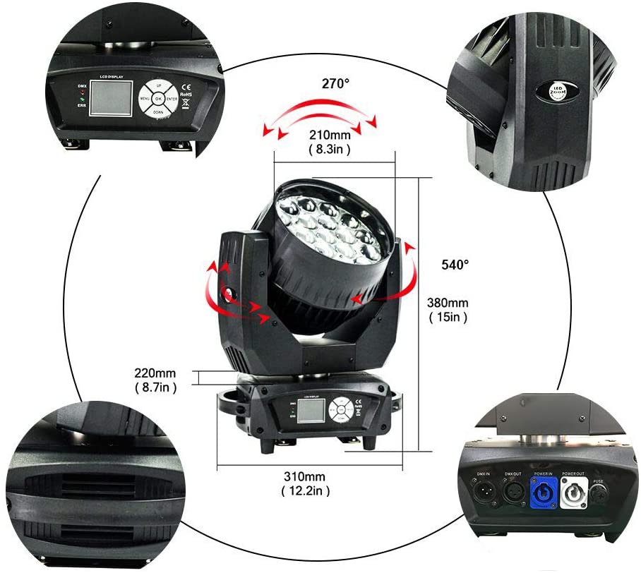 2pcs Wash Led Moving Head Light AURA  Beam19x15W RGBW Led With Backlight Zoom stage light