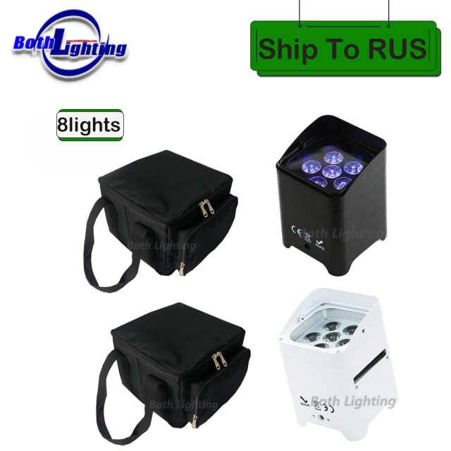 8pcs+Carry Bag with 6X18W Battery Powered Wireless DMX RGBWA UV LED DJ lightings Events Wedding Par Uplight