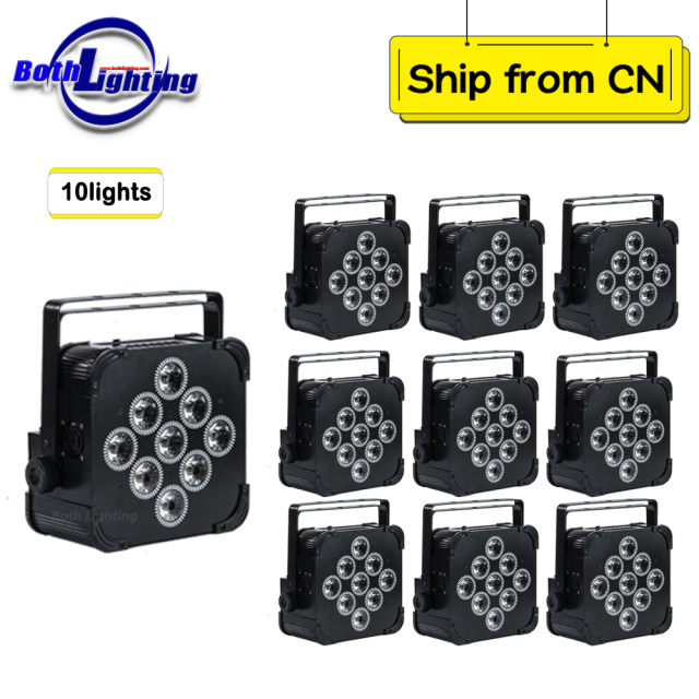 10pcs 9x18w RGBWAUV Flat LED Par Light 6in1 Battery Powered Wireless DMX Uplights For Wedding